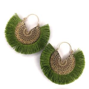green boho tassel earrings